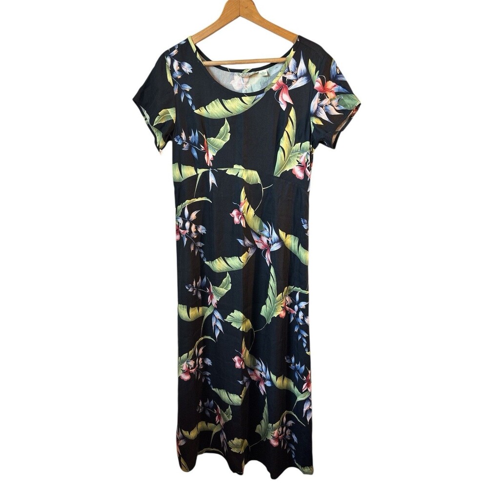 Tommy Bahama Maxi 💯 Silk Floral Aloha Dress Womens Size 10 Hawaiian resort